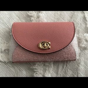 Brand new pink coach card holder turn lock